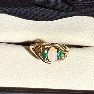 10k Yellow Gold Opal and Emerald Ring